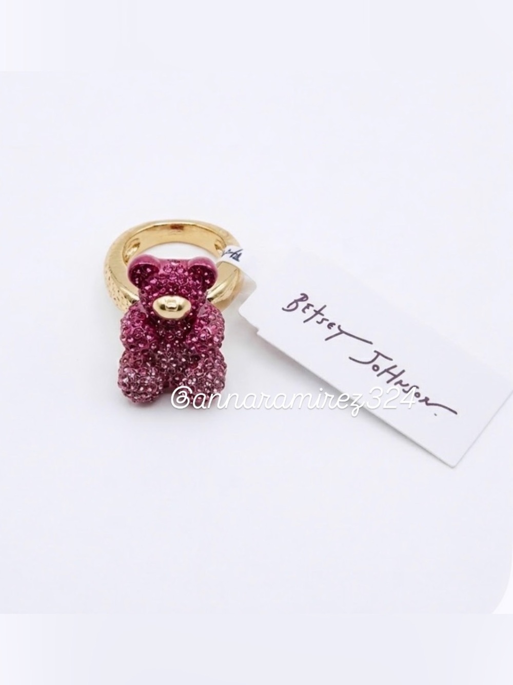 NWT ⚜️💖⚜️ Betsey Johnson Pink Crystal Teddy Bear Stretch Ring